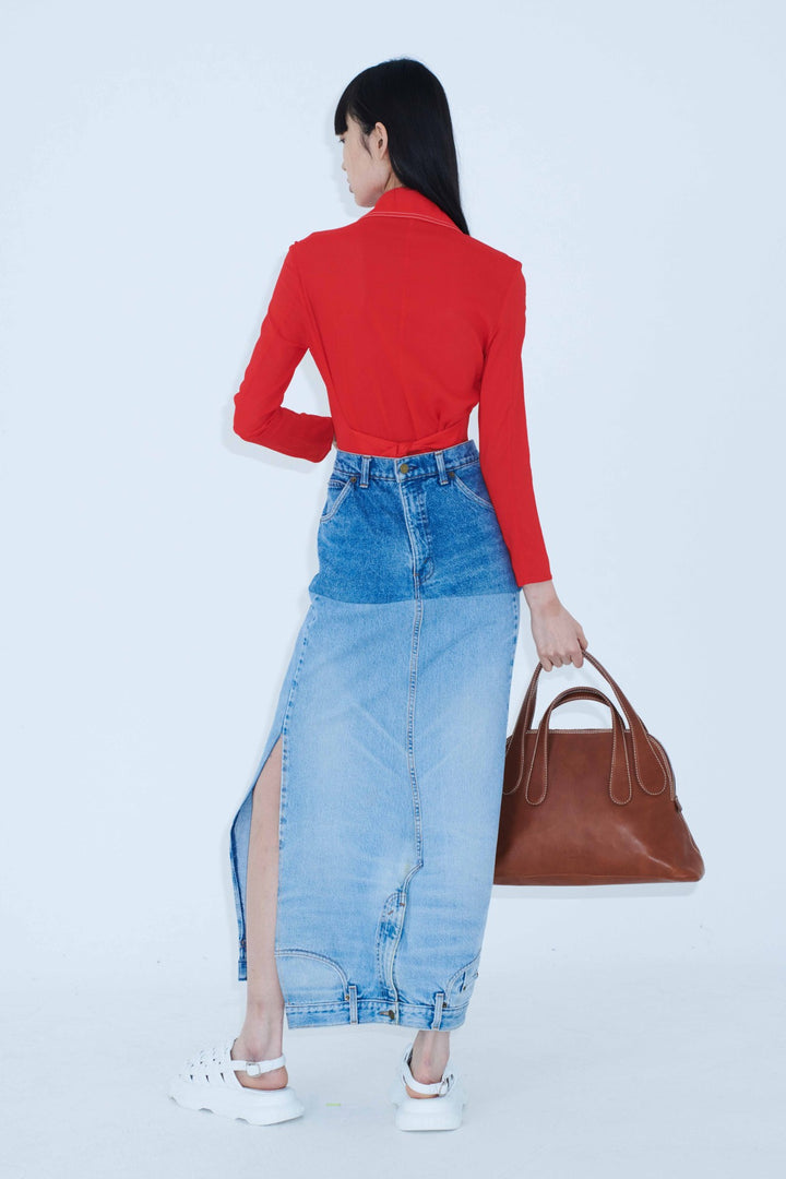 Upcycled Denim Mirror Effect Skirt Blue Denim