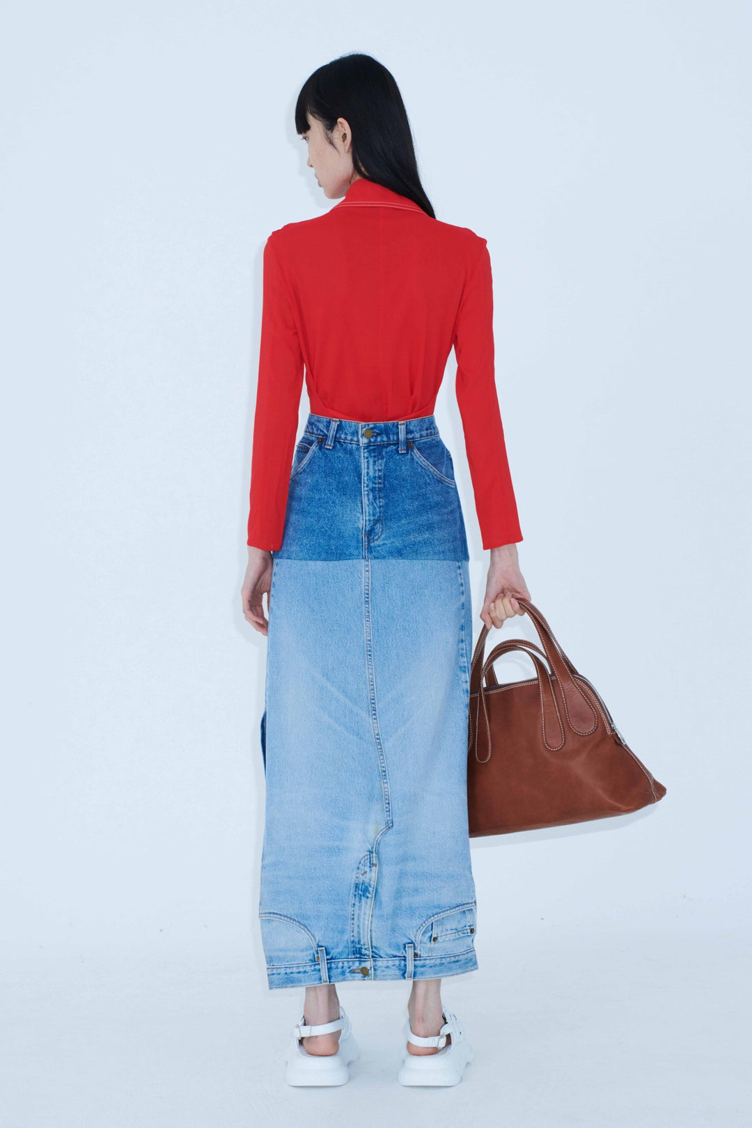 Upcycled Denim Mirror Effect Skirt Blue Denim