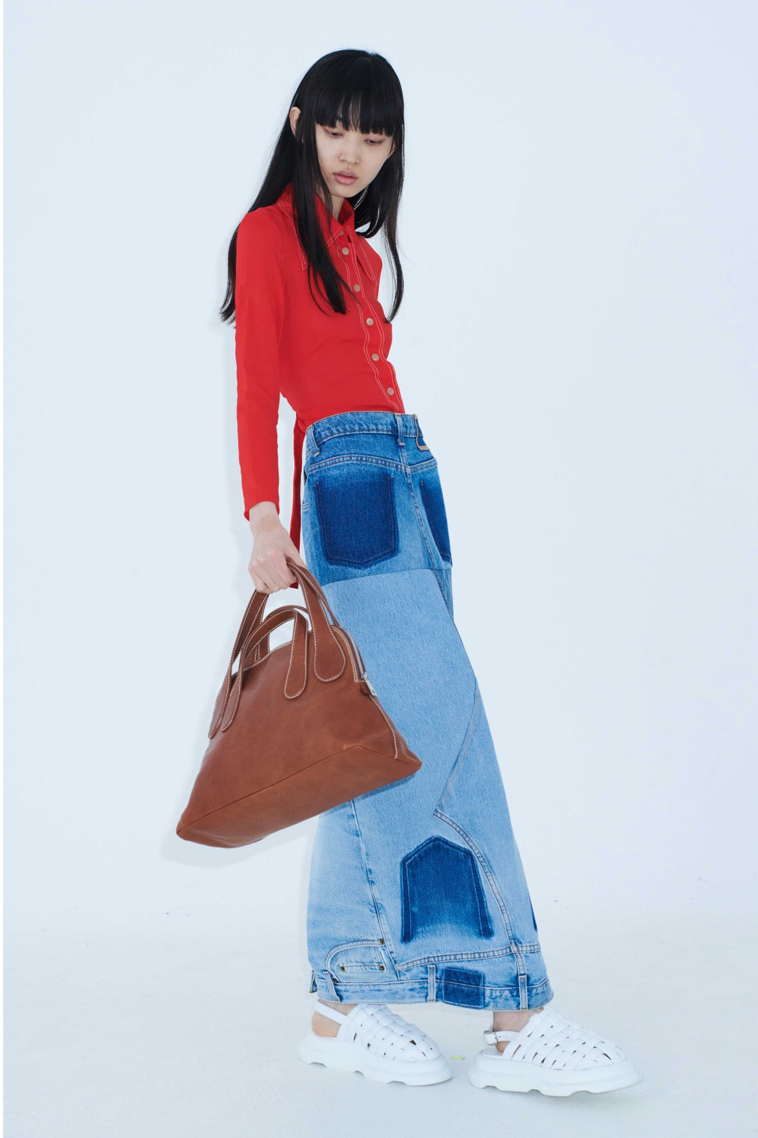 Upcycled Denim Mirror Effect Skirt Blue Denim