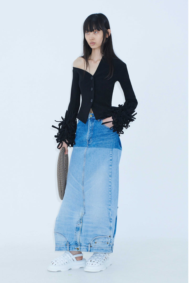 Upcycled Denim Mirror Effect Skirt Blue Denim