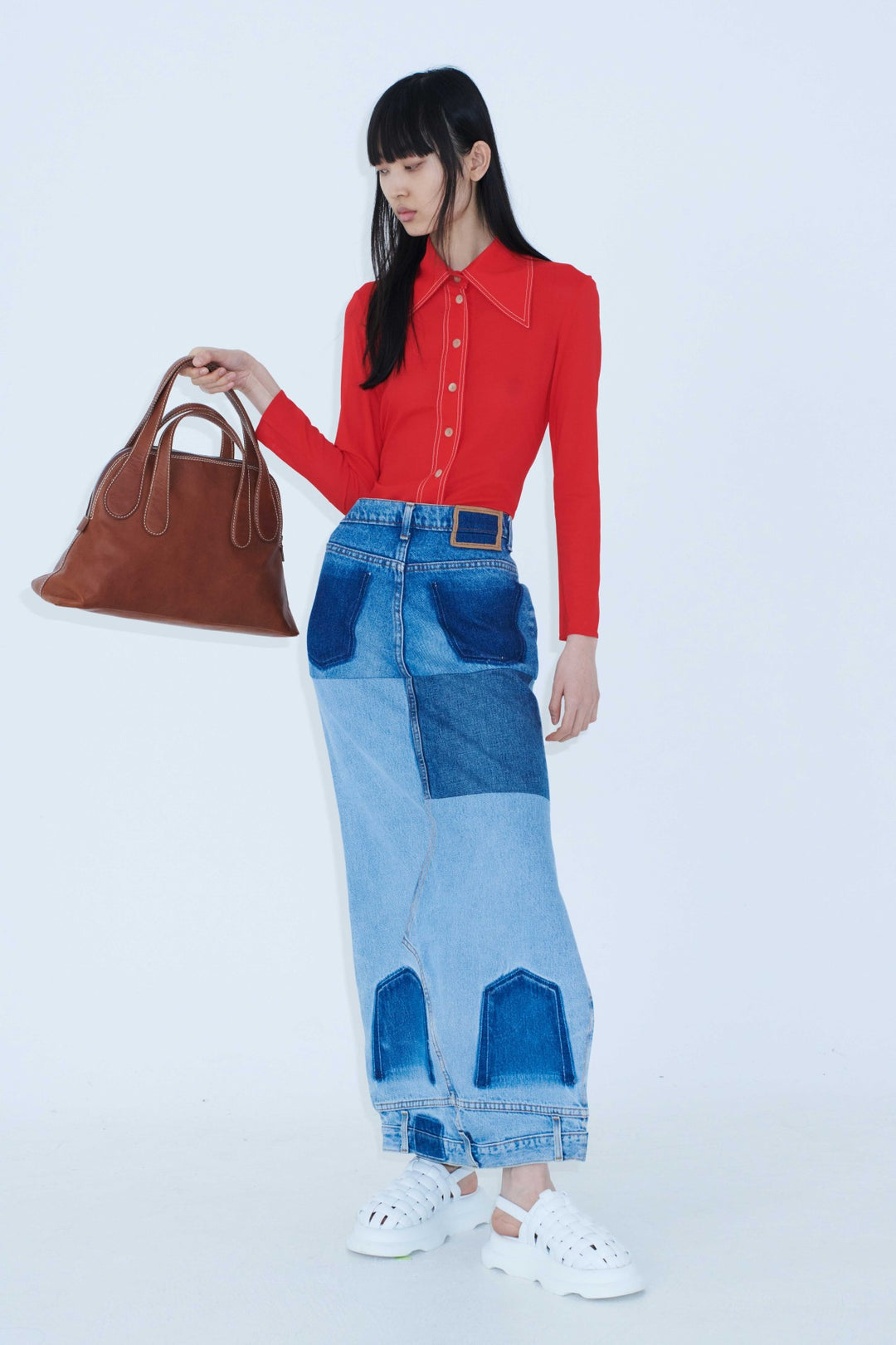 Upcycled Denim Mirror Effect Skirt Blue Denim